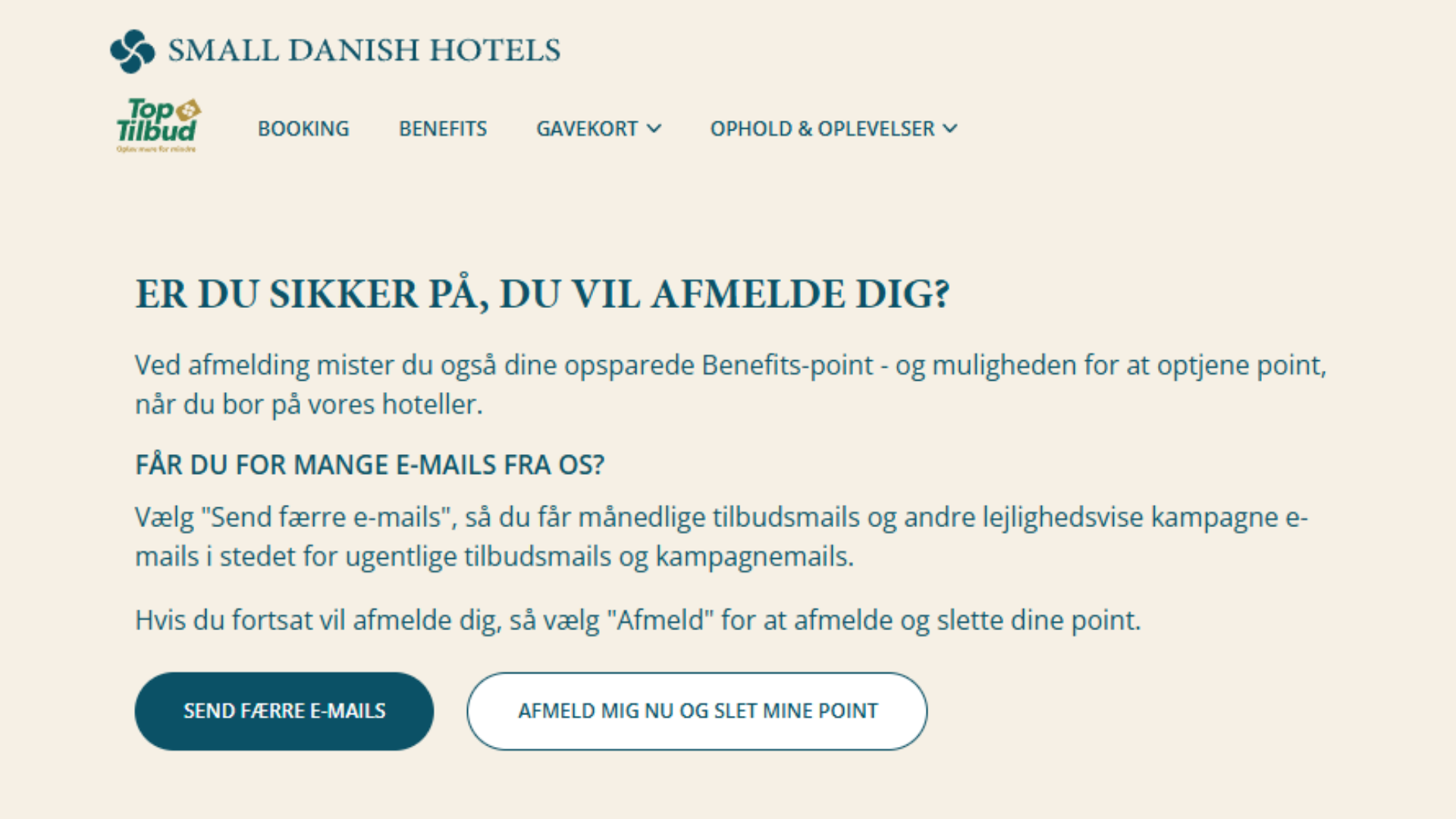 Small Danish Hotels afmelding - Send færre mails